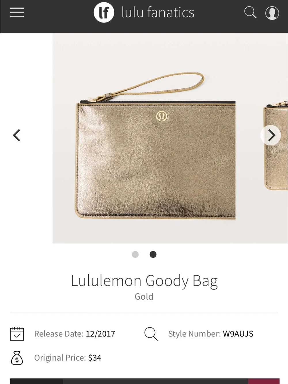 lululemon athletica Metallic “Goody Bag” wristlet